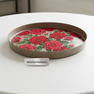 Premium Enamel Metal Decorative <b>Large</b> <b>Serving</b> <b>Tray</b> Floral Print Round Shape Handcrafted Glossy Metal Platter for Home & Weddings - Product Image 4