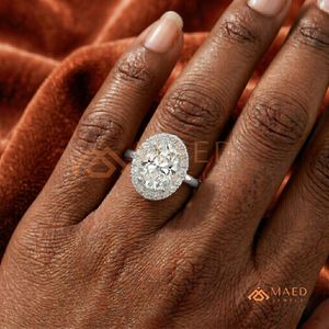 Elegant 925 Sterling <b>Silver</b> Oval Cut Halo Diamond Engagement <b>Ring</b> with Classic <b>Solitaire</b> Band for Women - Product Image 4
