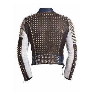<b>White</b>-Punk Styles Leather Jacket Silver-Studded Embroidery Patches XL Size Long Fabric Printed PU Featuring-Embroidered Pocket - Product Image 4