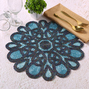 Beaded Leaf Pattern Round Placemat Polyester <b>Dining</b> <b>Table</b> Mat for Home Restaurant Hotel - Product Image 3