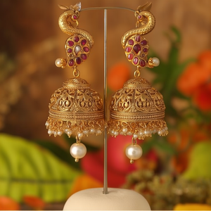 Peacock Pearl Chandelier Earrings with Tassel Design for Wedding - Product Image 3