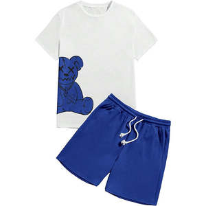 Nouvel ensemble décontracté 2 pièces pour homme, style urbain, imprimé, respirant, 100 % coton, short et t-shirt à manches courtes, collection été 2025 - Product Image 1