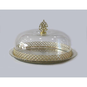 Rustic Golden Brass <b>Cake</b> Platter With Glass Dome <b>Cover</b> Round Dessert Display Stand For Birthday Wedding Parties Supply - Product Image 2