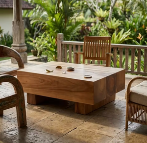 Mesa de Centro de Madera Maciza para Exteriores, Ideal para Patio, Jardín, Salón y Resort - Product Image 1