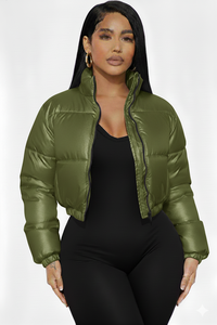 Veste matelassée en toile tricotée respirante grande taille personnalisée pour femme, col large uni, vente en gros pour l'hiver - Product Image 3
