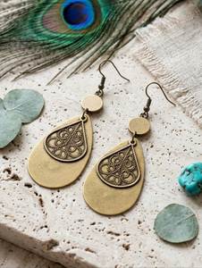 Pendientes de latón de lujo estilo bohemio, aros antiguos de moda para bodas y fiestas, joyería étnica vintage hecha a mano, pieza llamativa. - Product Image 4
