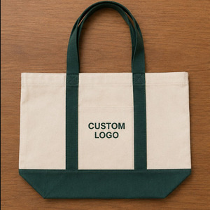 Two Tone <b>Canvas</b> Tote <b>Bag</b> Boat Bottom Heavy Duty Cotton Shopping <b>Bag</b> Wholesale Eco Friendly Handbag With Front Pocket - Product Image 1