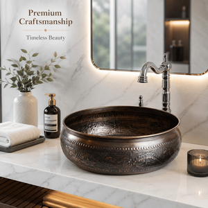 Premium quality Handcrafted Antique Copper Vessel Wash <b>Basin</b> <b>Round</b> Embossed Bathroom Sink Luxury Countertop Artisan Copper <b>Basin</b> - Product Image 4