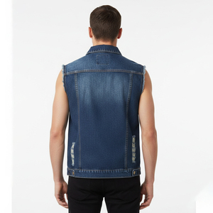 Chaleco vaquero sin mangas para hombre con logotipo personalizado, bordado de botones, estilo vintage desgastado, lavado azul, para motociclista, venta al por mayor - Product Image 2