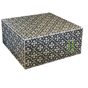 HNH <b>Craft</b> Modern Rattan/Wicker Striped Side <b>Table</b> with Mother of Pearl Inlay Black Nightstand & Customized Accent <b>Table</b> - Product Image 6