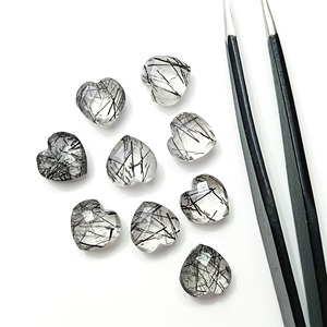 Cœur en quartz rutilé noir naturel, 10 mm, facetté, sculpté à la main, pierre précieuse en vrac, prix de gros, pour la fabrication de bijoux - Product Image 3