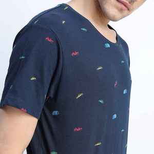 T-shirt à manches courtes col rond pour homme, bleu marine, avec imprimé voiture coloré, coupe classique, en jersey de coton tricoté décontracté - Product Image 6