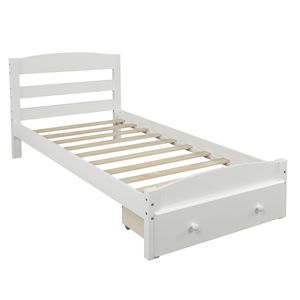 Letto a piattaforma singolo bianco con cassetto contenitore e supporto a doghe in legno, non necessita di rete a molle - Product Image 4