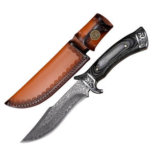 Cuchillo de Caza Damasco de Alta Calidad, Hecho a Mano, Hoja Fija con Funda de Cuero para Acampar y Cazar al Aire Libre - Product Image 1