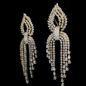 Wholesale Luxury Trendy 14K Gold Plated Chandelier Drop Earrings with Sparkling Natural Diamonds for Women - Product Image 2