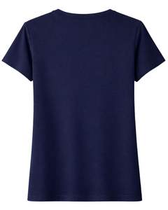 T-shirt en coton bleu marine personnalisé pour femme, imprimé floral en strass, décontracté, à manches courtes, haut tendance d'été, fabricant sur mesure OEM - Product Image 2