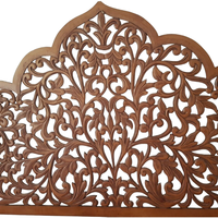 Tête de lit artisanale Smart Art en bois sculpté, motif feuille de Texas, peinte en marron, éclairée et réglable en hauteur, pour lit Queen Size
