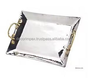 Plateau de service en aluminium de luxe Plateau de service d'hôtel Plateau de service en aluminium argenté personnalisé pour la meilleure vente vente - Product Image 3