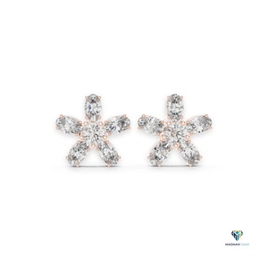 Pendientes de Oro Rosa de 2.31 CT con Diamantes Cultivados en Laboratorio, Corte Ovalado y Redondo, Diseño Floral, en Oro Sólido de 14K - Product Image 1