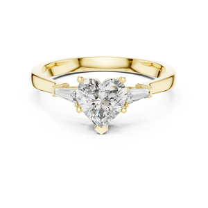 Bague de fiançailles en moissanite taille cœur à trois pierres, or rose, argent 925, avec pierres latérales baguette coniques, pour femme - Product Image 6