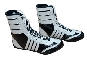 Chaussures de boxe en cuir véritable, sur mesure, noires et blanches, chaussures d'entraînement de boxe, chaussures de boxe à semelle antidérapante, chaussures de boxe MMA pour sparring - Product Image 6