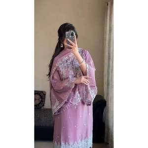 Elegante conjunto de 3 piezas de ropa india y pakistaní, elegante conjunto Kurti Dupatta con hermosa Georgette Plazzo de imitación pesada - Product Image 1