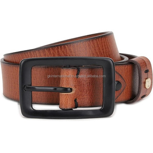Ceinture décontractée en cuir marron monocouche en cuir de vachette de haute qualité pour unisexe avec boucle en alliage noir de qualité supérieure réglable - Product Image 1