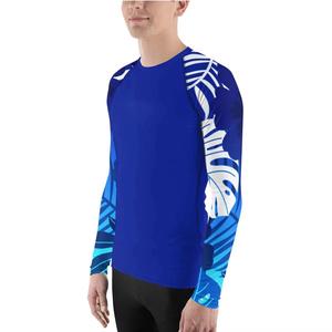 Chemise de bain à manches longues pour homme, imprimé tropical bleu, séchage rapide, coupe sportive, col rond - Product Image 4