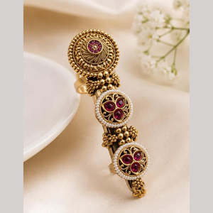 Vintage Gemstone Double Finger <b>Ring</b> for Women-Resizable Party Wear Band <b>Ring</b> - Product Image 2