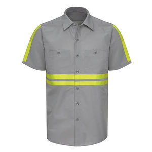 Polo à manches courtes en coton vert néon, coupe-vent, de sécurité, confortable, avec bandes réfléchissantes, haute visibilité, vêtements de travail - Product Image 1