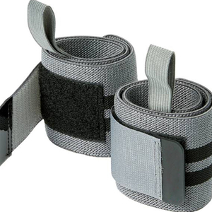 Sangles de soutien réglables pour poignet, gris, en polyester, avec fermeture auto-agrippante, pour la musculation, l'entraînement en force, la sécurité en fitness - Product Image 1