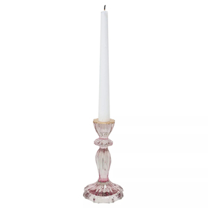 Porte-bougie en verre rose avec bord doré, élégant support décoratif pour bougie, pour la décoration de la maison - Product Image 1