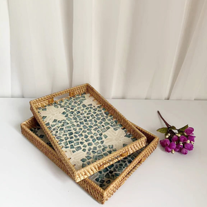 Plateau de service en rotin écologique avec base en nacre, tissé à la main, design personnalisable, couleur décorative, utilisation à la maison ou au restaurant - Product Image 4