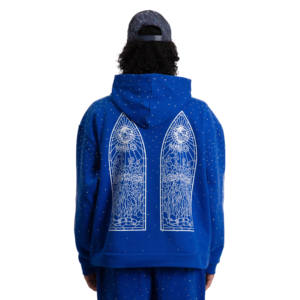 Sudaderas con capucha de lana para hombre Color azul real a juego con cordón de algodón mezclado pulóver sudaderas con diamantes de imitación logotipo personalizado estampado - Product Image 4