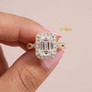 Anillo de Compromiso con Halo de Diamantes Cultivados en Laboratorio, Corte Radiante, 3.03 CT, con Diamantes Laterales en Halo, Anillo de Boda de Plata 925 de Lujo - Product Image 1