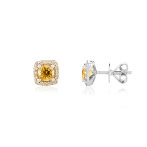 Precio de Fábrica al por Mayor, Diseño Minimalista, Aretes de Oro Blanco Real de 14K con Citrino y Diamantes, para Uso Diario, Joyería para Chicas - Product Image 3