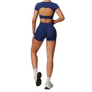 Custom Gym Fitness Long Sleeve Top <b>Yoga</b> Sports Bra Shorts <b>Pants</b> <b>Plus</b> <b>Size</b> Workout Clothing Sets for Women - Product Image 3