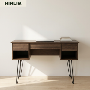 Modern Walnut Desk with Metal Legs Minimalist Home Office Furniture Rectangular Design Durable Study <b>Table</b> - Product Image 4