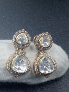 Amaira Jewels Luxury Women's 18K Gold Plated Pear Cut Diamond <b>Stud</b> <b>Earrings</b> Bezel Setting Classic Flower Shape Gift Jewelry - Product Image 4