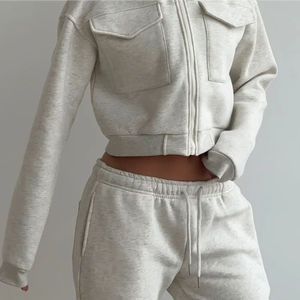 Chaqueta con Cremallera Personalizada para Mujer, Ropa Urbana, Sudadera Corta de Alta Calidad con Forro Polar de Algodón - Product Image 5