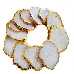 Wholesale Handmade 2-Inch <b>Small</b> Natural <b>White</b> Gemstone Quartz Coaster Elegant Agate Slices for Home and Office Decorations - Product Image 1