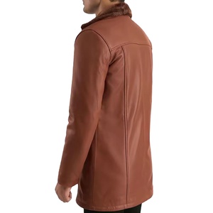 Mens <b>Brown</b> Genuine <b>Leather</b> Coat Warm Winter <b>Jacket</b> Polyester Lined Regular Zipper Stand Collar Casual Luxury Breathable - Product Image 2