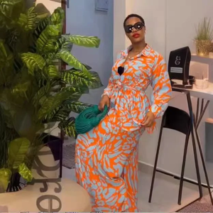 Conjuntos Musulmanes Modestos con Estampado Simple para Mujer, Blusa y Pantalones Anchos de Pierna Ancha, 100% Algodón, Traje Árabe de 2 Piezas para Noche, Ramadán 2026, Marruecos - Product Image 3