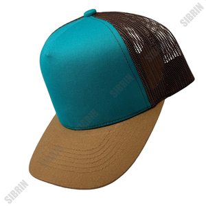 SIBRIN Custom 5 Panel Trucker Cap Teal Brown Mesh Adjustable Breathable <b>Flat</b> Brim <b>Hat</b> Motorsport Skateboarding Outdoor - Product Image 2