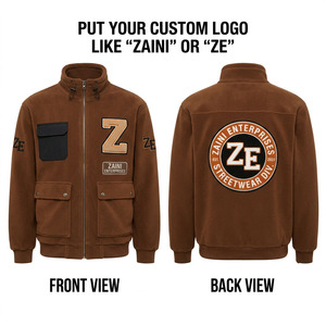240g Premium Thin <b>Long</b> Running <b>Jacket</b> Polyester Polar Fleece Brown Black Utility Pocket Custom Embroidery Chenille Patch Logo - Product Image 1