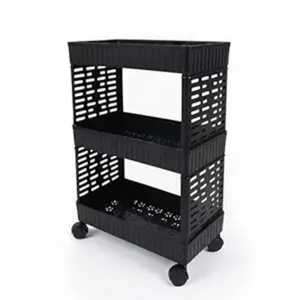 Popular Black Metal Three Layer Storage <b>Racks</b> With Wheels Minimalist Design For Kitchen Sundries Standing Type - Product Image 5