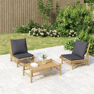 2 pz sedie da giardino in bambù con cuscini grigio scuro elegante Set di posti a sedere all'aperto - Product Image 1