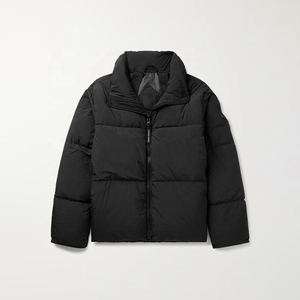 Chaqueta acolchada para hombre, negra brillante, con cuello alto, ligera, de nailon, con cierre de cremallera, a prueba de viento, con relleno de plumón. - Product Image 5