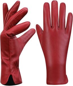 Guantes de cuero para mujer, a la moda, cálidos, forrados con cachemira - Product Image 1