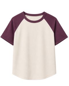 Manufacturer <b>White</b> And Purple Raglan T Shirt For Men Short Sleeve Crew Neck Cotton <b>Tee</b> Custom Casual Color Block Streetwear Top - Product Image 1